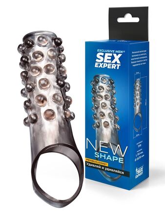 Дымчатая насадка на пенис с выпуклостями - 11 см.